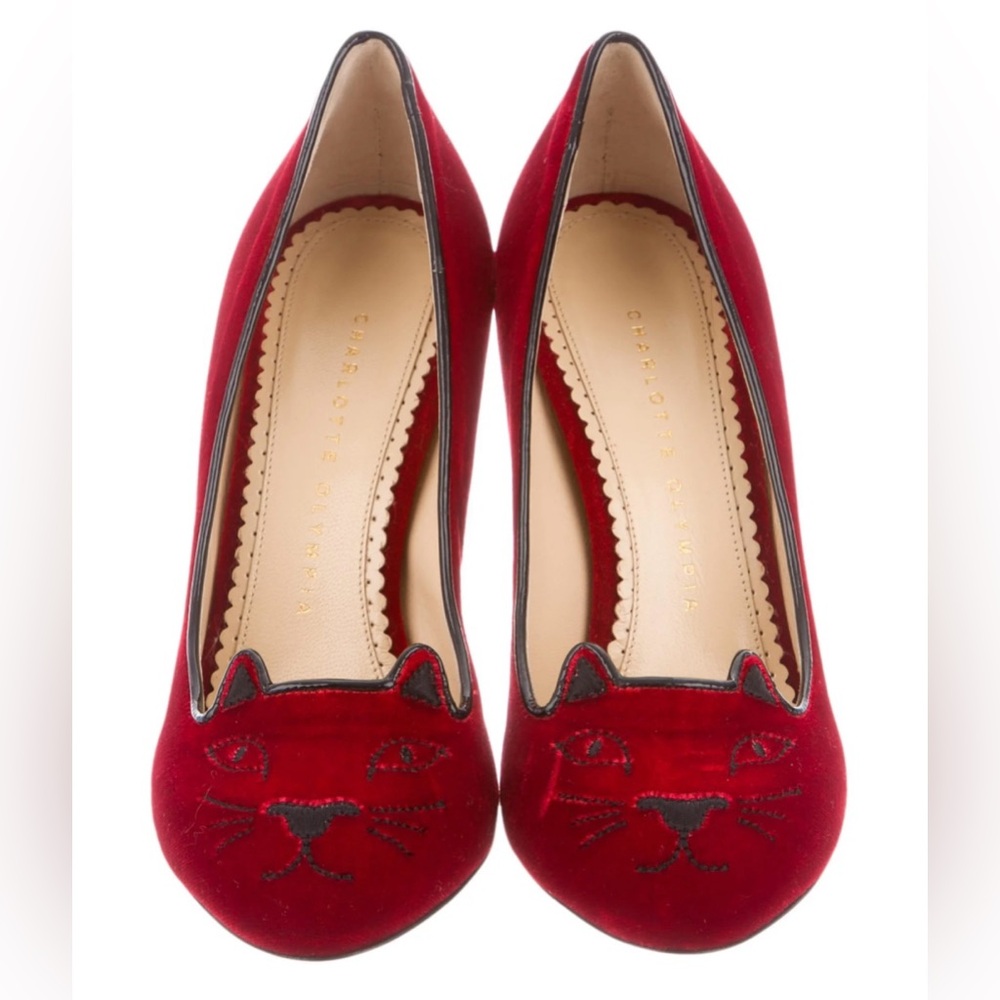 Charlotte Olympia Velvet Kitty Pumps